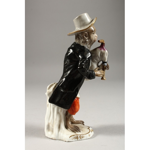 279 - A GOOD 19TH CENTURY FURSTENBERG PORCELAIN MONKEY FIGURE playing a bagpipe. F mark in blue.  6ins hig... 