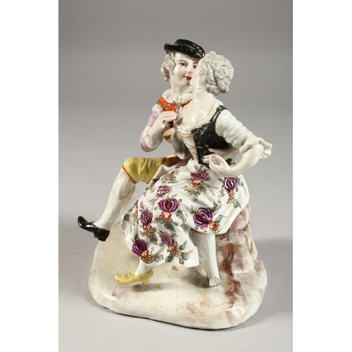 280 - AN 18TH CENTURY FURSTENBERG PORCELAIN GROUP OF YOUNG LOVERS. 6ins high.  One Arm Missing.