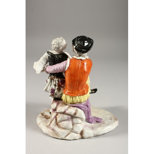 280 - AN 18TH CENTURY FURSTENBERG PORCELAIN GROUP OF YOUNG LOVERS. 6ins high.  One Arm Missing.