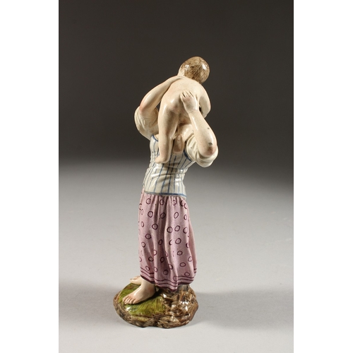 282 - A GOOD HOCHST POTTERY FIGURE OF A MOTHER AND CHILD. Hochst Mark No. 157.  9ins high.