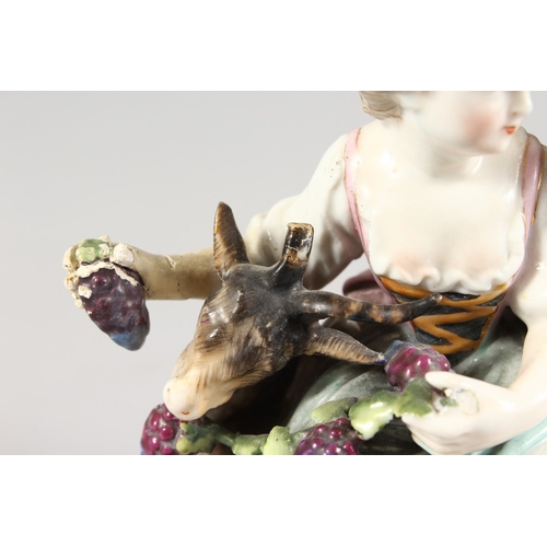 321 - A 19TH CENTURY MEISSEN STYLE PORCELAIN GROUP OF A BOY AND GIRL holding grapes, with a goat. 6 ins hi... 