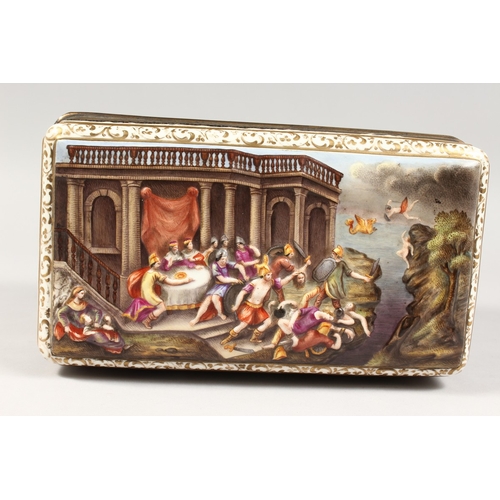 326 - A SUPERB LARGE CAPODIMONTE RECTANGULAR CASKET  with classical scenes in relief 9 ins long,  6 ins hi... 