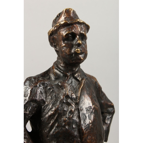 355 - PAOLO TROUBETZKOY (1866-1938) RUSSIAN A CAST BRONZE OF A MAN STANDING HANDS ON HIPS, smoking a cigar... 