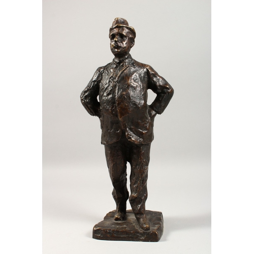 355 - PAOLO TROUBETZKOY (1866-1938) RUSSIAN A CAST BRONZE OF A MAN STANDING HANDS ON HIPS, smoking a cigar... 