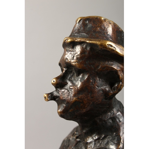 355 - PAOLO TROUBETZKOY (1866-1938) RUSSIAN A CAST BRONZE OF A MAN STANDING HANDS ON HIPS, smoking a cigar... 