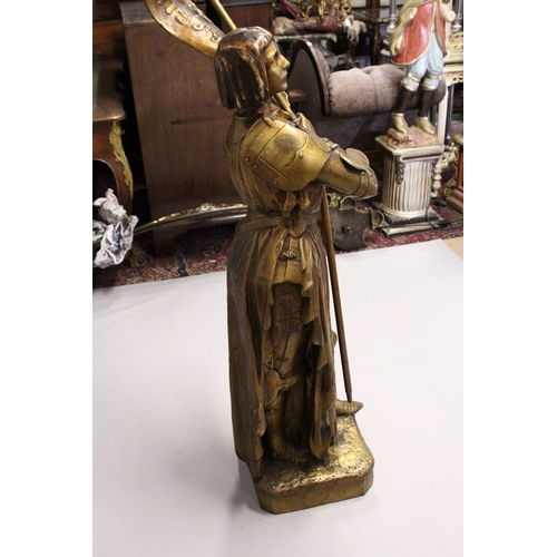 356 - A VERY GOOD LARGE GILDED BRONZE OFJEANNE d'ARC. 5ft high.