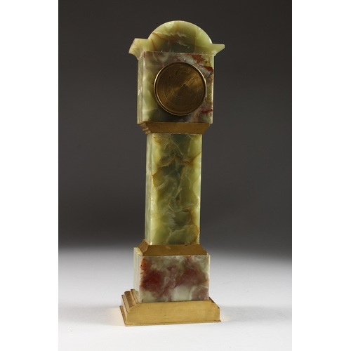 376 - A SUPERB LOUIS XVI ONYX CASED MINIATURE LONGCASE CLOCK, with ormolu mounts, urns, etc., the movement... 