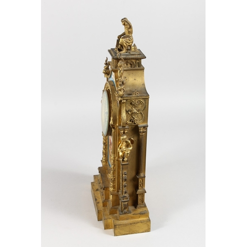 378 - A GOOD LOUIS XVI GILT METAL AND SEVRES MANTLE CLOCK with Serves panels, cupids and flowers, the case... 