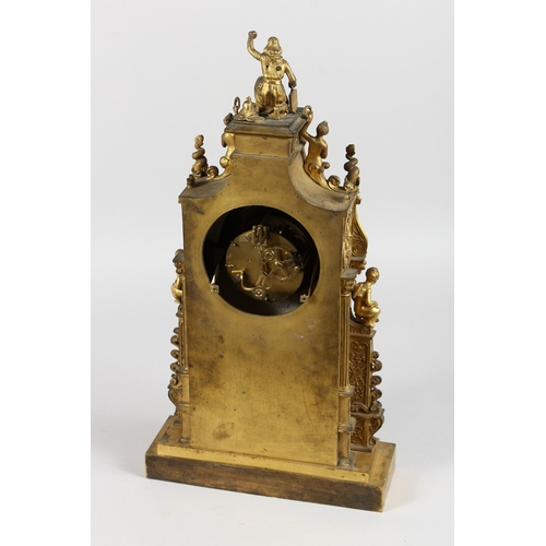 378 - A GOOD LOUIS XVI GILT METAL AND SEVRES MANTLE CLOCK with Serves panels, cupids and flowers, the case... 