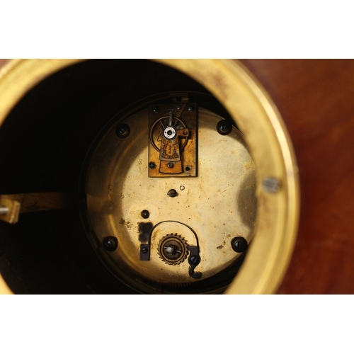 380 - A GOOD EDWARDIAN MAHOGANY BRASS-INLAID BALLOON SHAPED CLOCK. 12ins high.