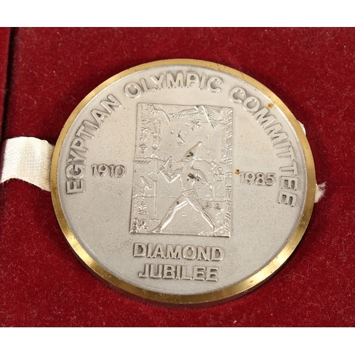 770 - A LARGE EGYPTIAN  OLYMPIC  COMMITTEE MEDALLION 1910 - 1985 Diamond Jubilee, 2.25 ins diameter, in a ... 