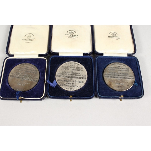 771 - HEREFORD HERD BOOK SOCIETY  THREE SILVER MEDALLIONS won by Sir D.R. Llewellyn, in a Mappin and Webb ... 