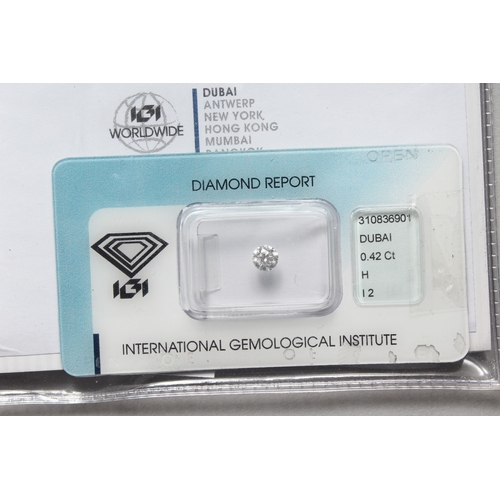 791 - A SINGLE STONE DIAMOND 0.42 carat, colour H, clarity 12,with diamond report.