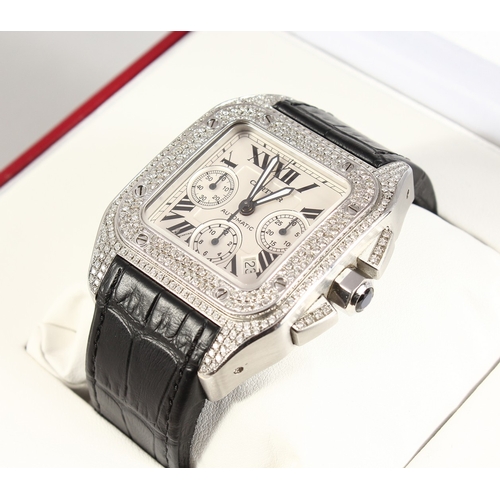 767 - A SUPERB CARTIER STAINLESS STEEL DIAMOND SET WRIST WATCH with leather strap No. 169549 LX  2740 in o... 