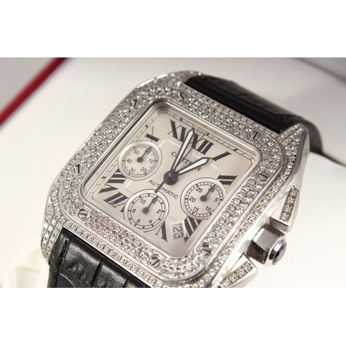 767 - A SUPERB CARTIER STAINLESS STEEL DIAMOND SET WRIST WATCH with leather strap No. 169549 LX  2740 in o... 