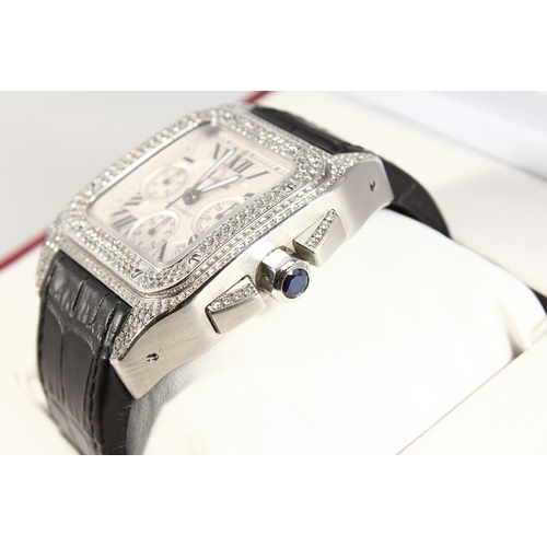 767 - A SUPERB CARTIER STAINLESS STEEL DIAMOND SET WRIST WATCH with leather strap No. 169549 LX  2740 in o... 