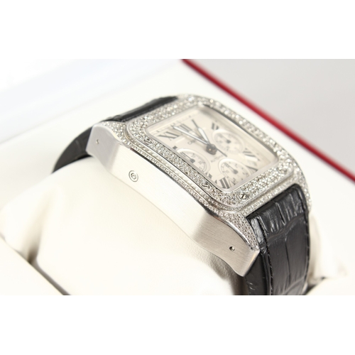 767 - A SUPERB CARTIER STAINLESS STEEL DIAMOND SET WRIST WATCH with leather strap No. 169549 LX  2740 in o... 