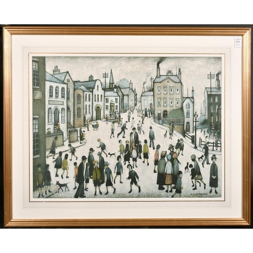 111 - After Lowry, A print of a street scene with figures, 18