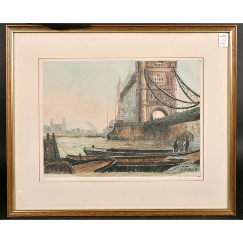 123 - Edward King after Cecil Tatton Winter, A view of Tower Bridge, colour etching, signed in pencil, wit... 