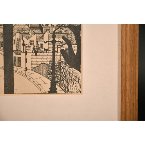 130 - Brian Rees (b.1930) British, a city landscape including the Nelson Arms, woodblock Print, inscribed,... 
