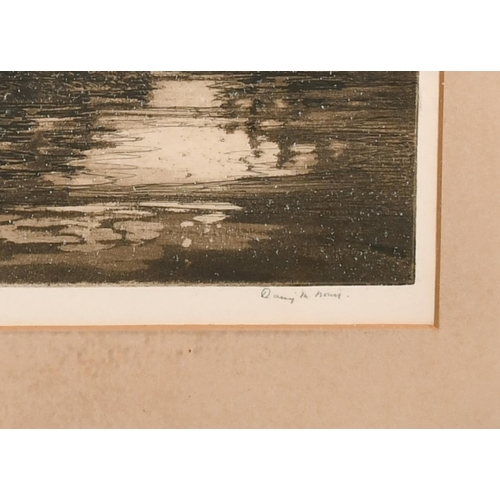 132 - Daisy M Norrie (b.1899) British, Pembroke Castle and another of hilly ponds, etchings, signed and in... 