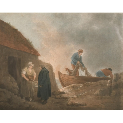 136 - W. Ward after Morland, 'Fisherman Going Out', hand coloured Mezzotint, inscribed (Ward's name applie... 