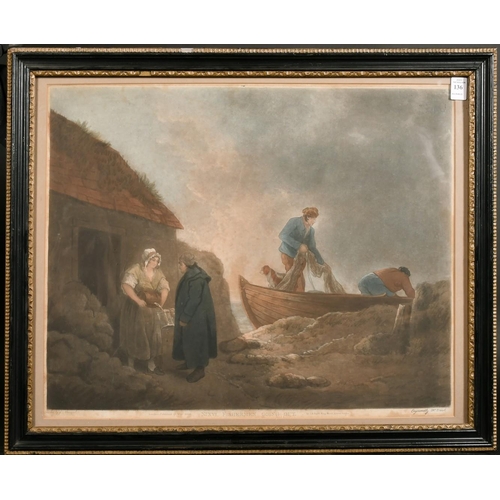 136 - W. Ward after Morland, 'Fisherman Going Out', hand coloured Mezzotint, inscribed (Ward's name applie... 