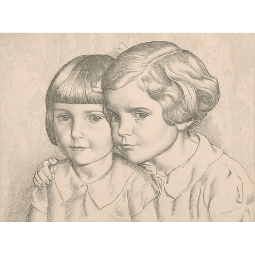149 - Harold Williamson (1898-1972) British, 'Jean and Angela', A study of two young girls, drypoint etchi... 
