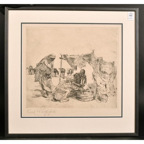 152 - Erich Wolfsfield (1885-1956) German, A North African scene of wayfarers buying provisions, etching, ... 