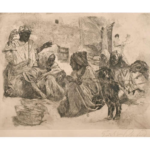 155 - Erich Wolfsfield (1885-1956) German, A North African scene of figures on a street, etching, signed i... 
