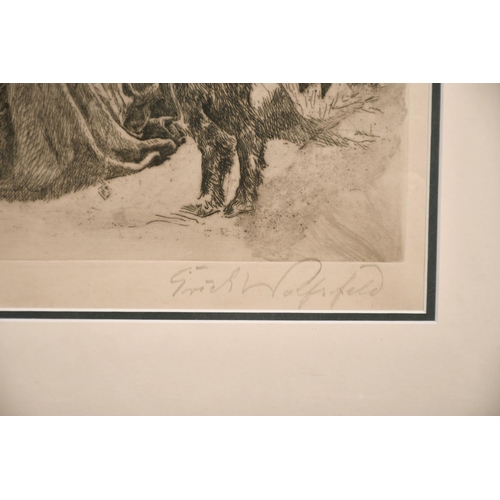 155 - Erich Wolfsfield (1885-1956) German, A North African scene of figures on a street, etching, signed i... 