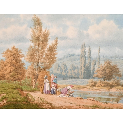 158 - Hedwig Calmelet (19th century) continental, A pair of watercolours of washerwomen by a river, signed... 