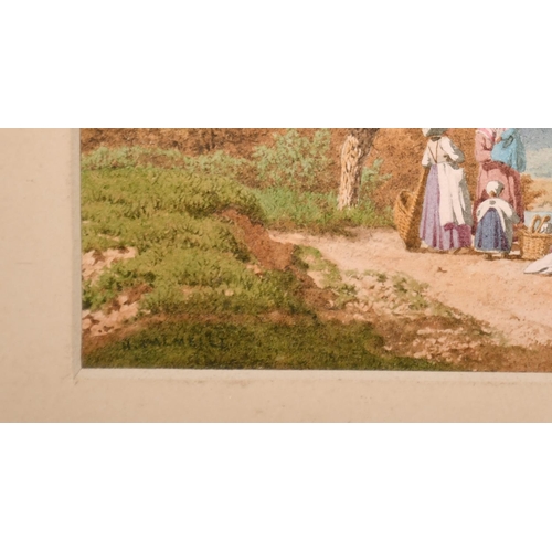 158 - Hedwig Calmelet (19th century) continental, A pair of watercolours of washerwomen by a river, signed... 