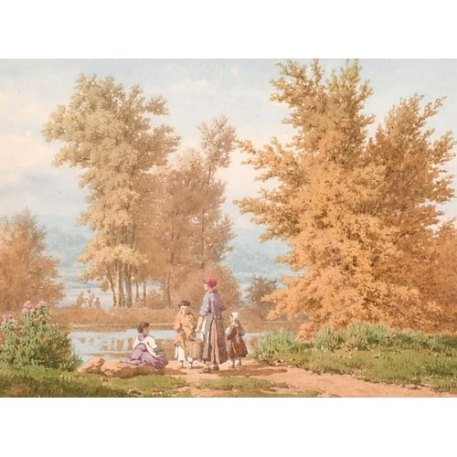 158 - Hedwig Calmelet (19th century) continental, A pair of watercolours of washerwomen by a river, signed... 