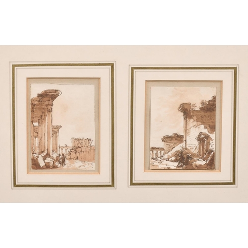 159 - Italian School, (18th/19th century), Scenes of figures by classical ruins, ink and wash, 3