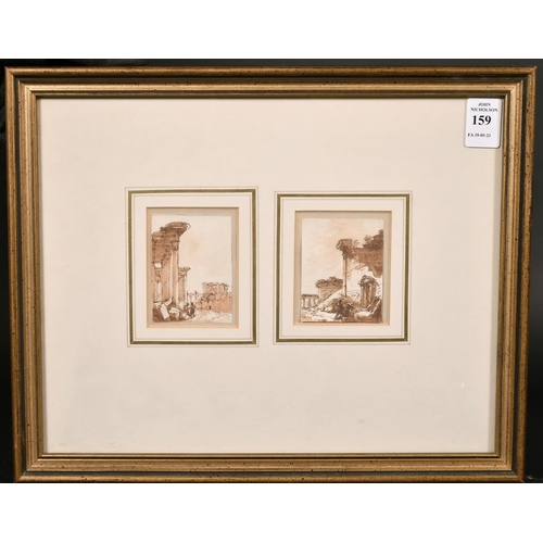 159 - Italian School, (18th/19th century), Scenes of figures by classical ruins, ink and wash, 3
