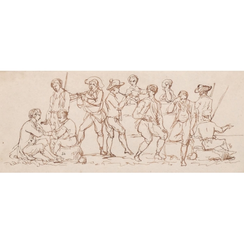 160 - Continental school, (19th century) A scene of figures celebrating, ink, 3.25