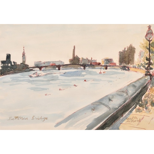 163 - Martin Millard, A study of Battersea bridge, watercolour mixed media, signed andinscribed, 7.25