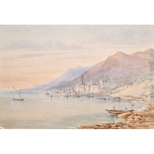 169 - A folio of unframed drawings including an Italian harbour scene, and some prints including a chromol... 