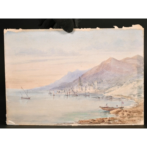 169 - A folio of unframed drawings including an Italian harbour scene, and some prints including a chromol... 