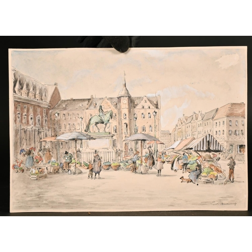 169 - A folio of unframed drawings including an Italian harbour scene, and some prints including a chromol... 