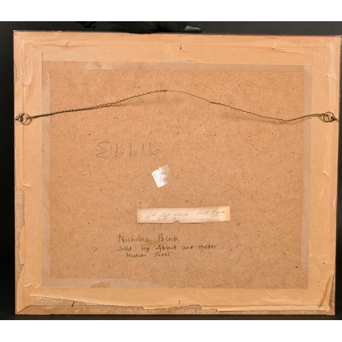 171 - 19th century English school, a figure by a rowing boat with a cottage beyond, watercolour, 7.75