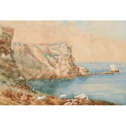 174 - 19th/20th century school, A view of a cove with sailboats beyond, watercolour, 13