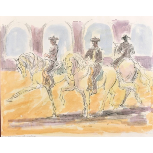175 - Lucilla Jones (20th century) five works featuring horses and riders, watercolour and pencil, each si... 