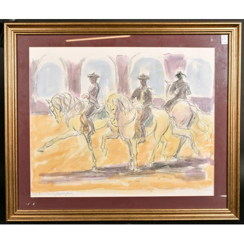 175 - Lucilla Jones (20th century) five works featuring horses and riders, watercolour and pencil, each si... 