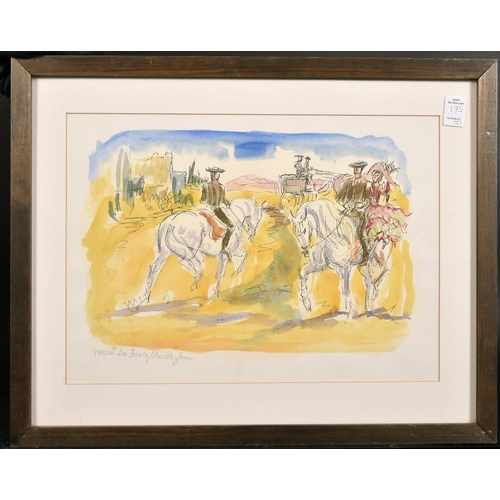 175 - Lucilla Jones (20th century) five works featuring horses and riders, watercolour and pencil, each si... 