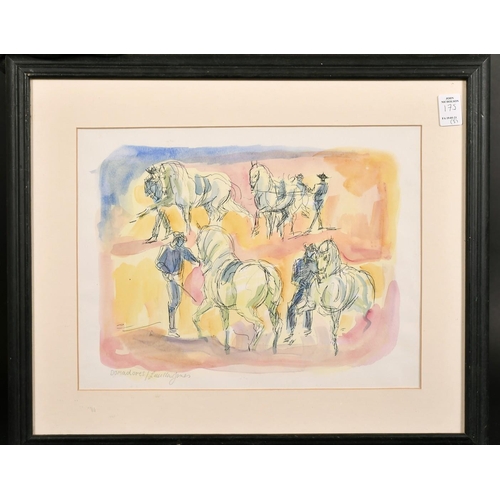 175 - Lucilla Jones (20th century) five works featuring horses and riders, watercolour and pencil, each si... 