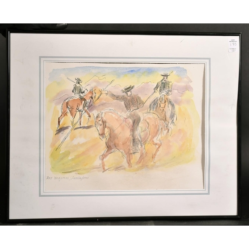 175 - Lucilla Jones (20th century) five works featuring horses and riders, watercolour and pencil, each si... 