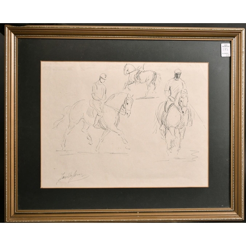 175 - Lucilla Jones (20th century) five works featuring horses and riders, watercolour and pencil, each si... 