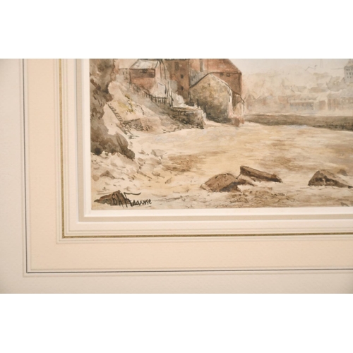 177 - Emile Axel Krause (1871-1945) British, a scene of a harbour entrance, with a town beyond, watercolou... 